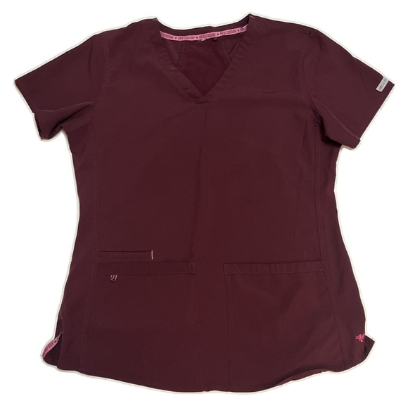 Med Couture Energy Women's Racerback V-Neck Shirttail Scrub Top, Wine - Picture 1 of 6